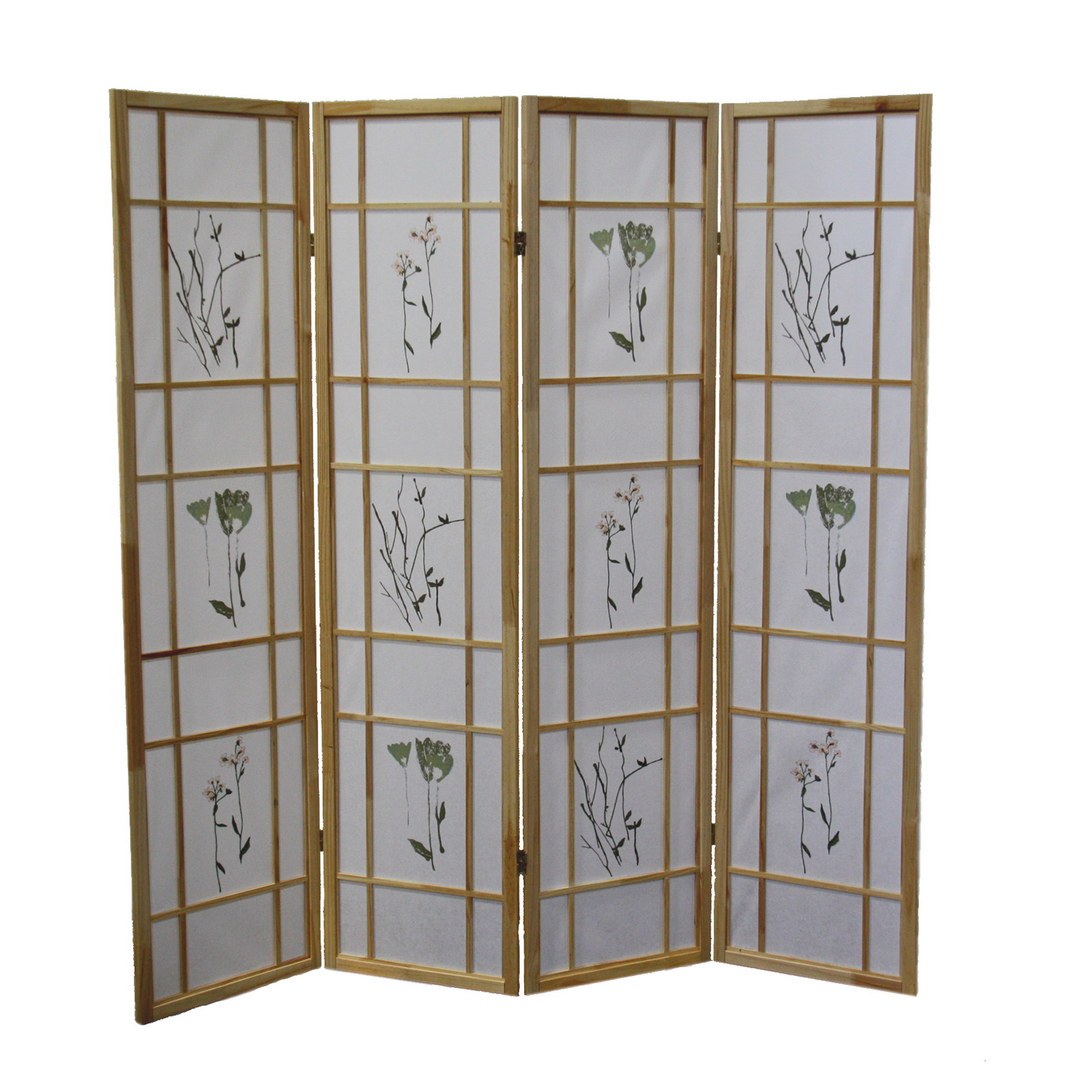 70' Tall 4-Panel Screen / Room Divider 'Shoji', Natural Wood