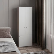 Home 3 Door Closet System with Hanging Rod for clothes and interior Shelves, Manufactured Wood Freestanding Bedroom Storage, Utility Room or Laundry Room Furniture, White
