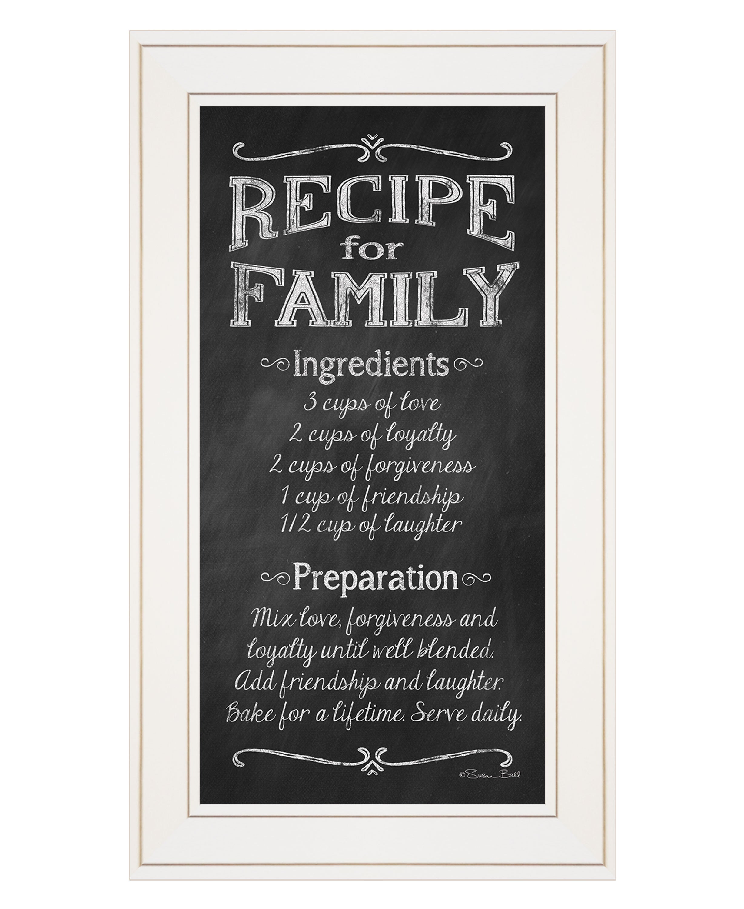 'Recipe for Family' by Susan Ball, Ready to Hang Framed Print, White Frame