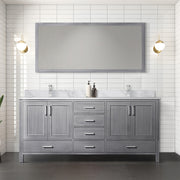 Distressed Grey Double Bath Vanity 72 in. W x 22 in. D, Carrara Marble Top, and Faucet Set