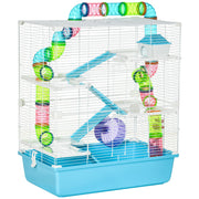 PawHut Extra Large 23' Hamster Cage with Tubes and Tunnels, Portable Carry Handles, Rat House and Habitats Big 5-Tier Design, Includes Exercise Wheel, Water Bottle, Food Dish, Light Blue