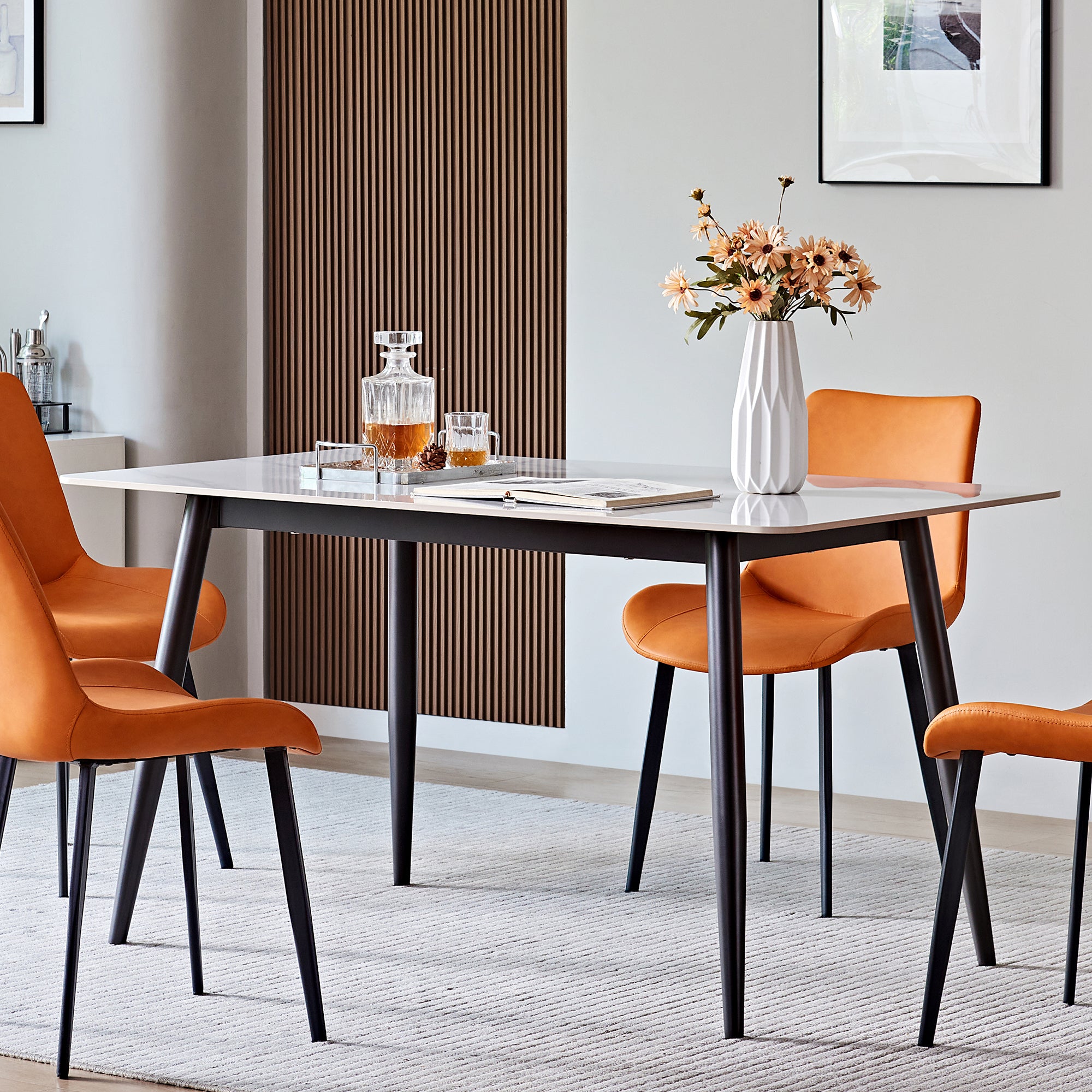 Large Rectangular Table with Strong Metal Base Modern Stone Dining Table For Kitchen 1.6m
