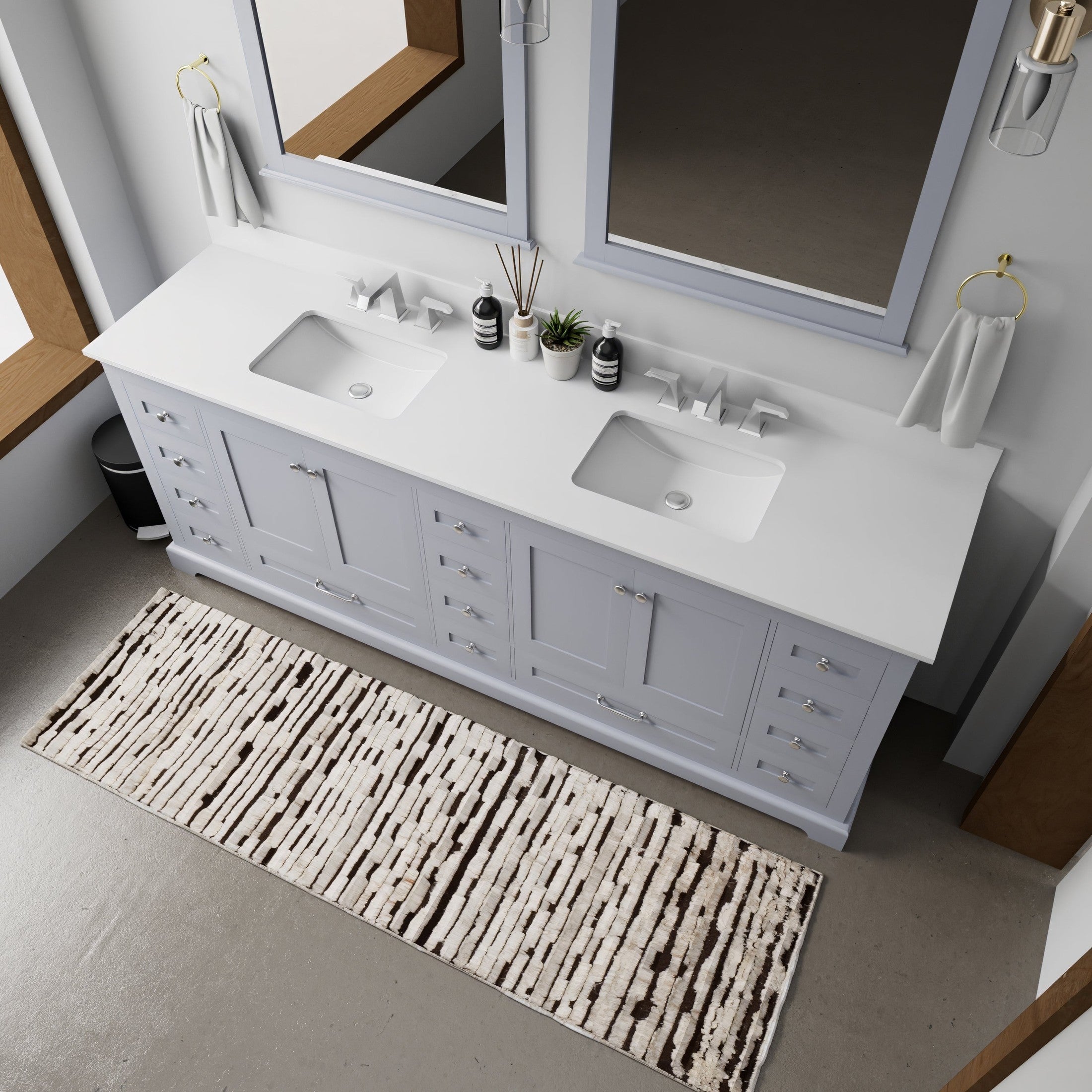Dark Grey Double Bath Vanity 84 in. W x 22 in. D, with Cultured Marble Top