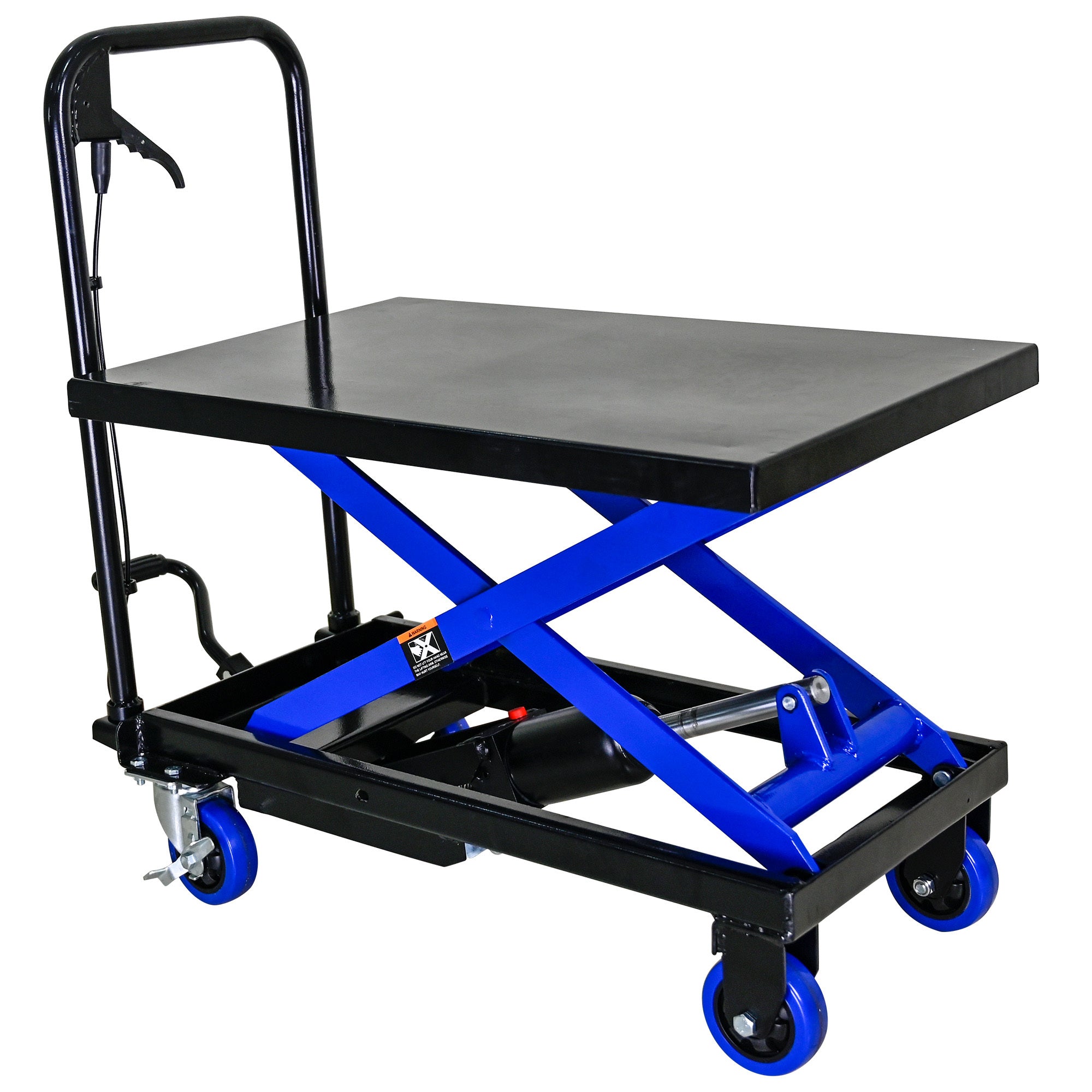 Hydraulic Lift Trolley, 500 LBS Capacity, with 4 Wheels, for Material Handling and Transportation, Black + Blue