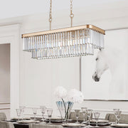 Chandeliers,Rectangular Crystal Chandelier Adjustable,E12 Modern Industrial Crystal Lights,Farmhouse Iron Ceiling Hanging Light for Kitchen Living Room Bedroom/Gold(Bulb Not Included)