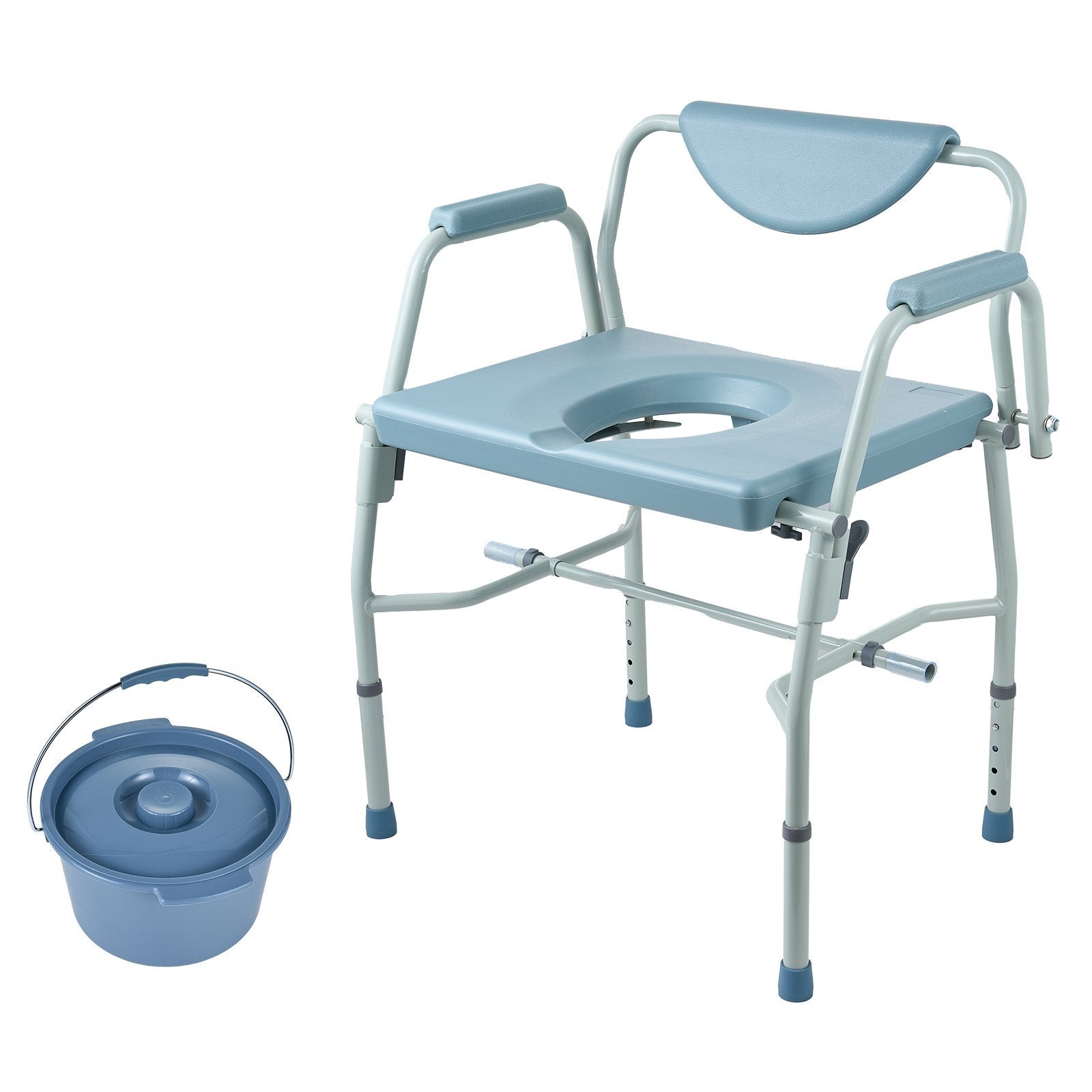 Commode Chair, Bedside Commode with Drop-Down Arms and Detachable Backrest, 5-Level Adjustable Height, 7L Removable Bucket, Easy to Assemble, 1000LBS Capacity, Portable Toilet for Adults Seniors