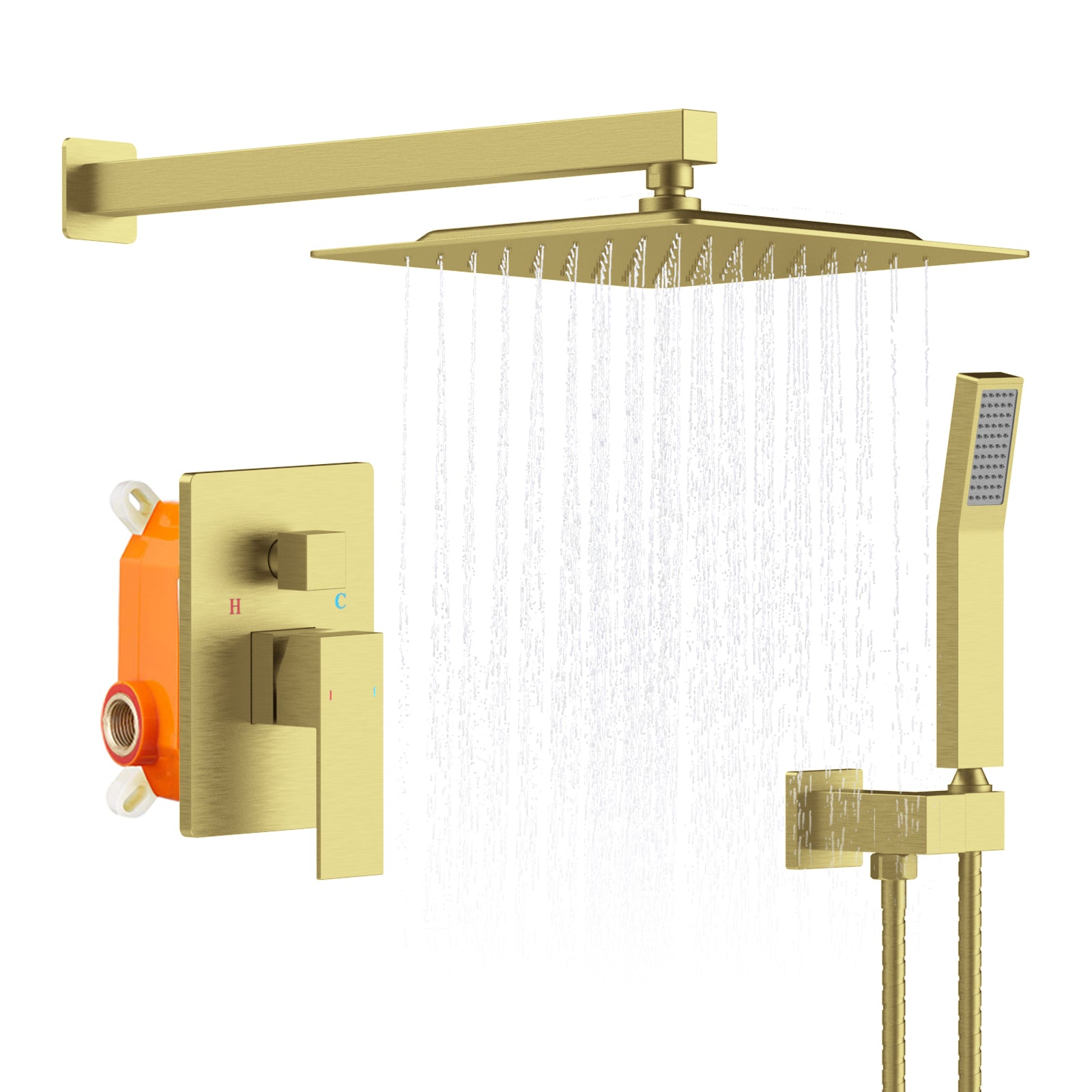 Shower System Shower Faucet Combo Set Wall Mounted with 12' Rainfall Shower Head and handheld shower faucet, Brushed Gold Finish with Brass Valve Rough-In