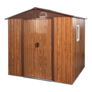 Outdoor Metal Storage Shed with Metal Foundation and Window, Coffee Iron, 6ft x 6ft