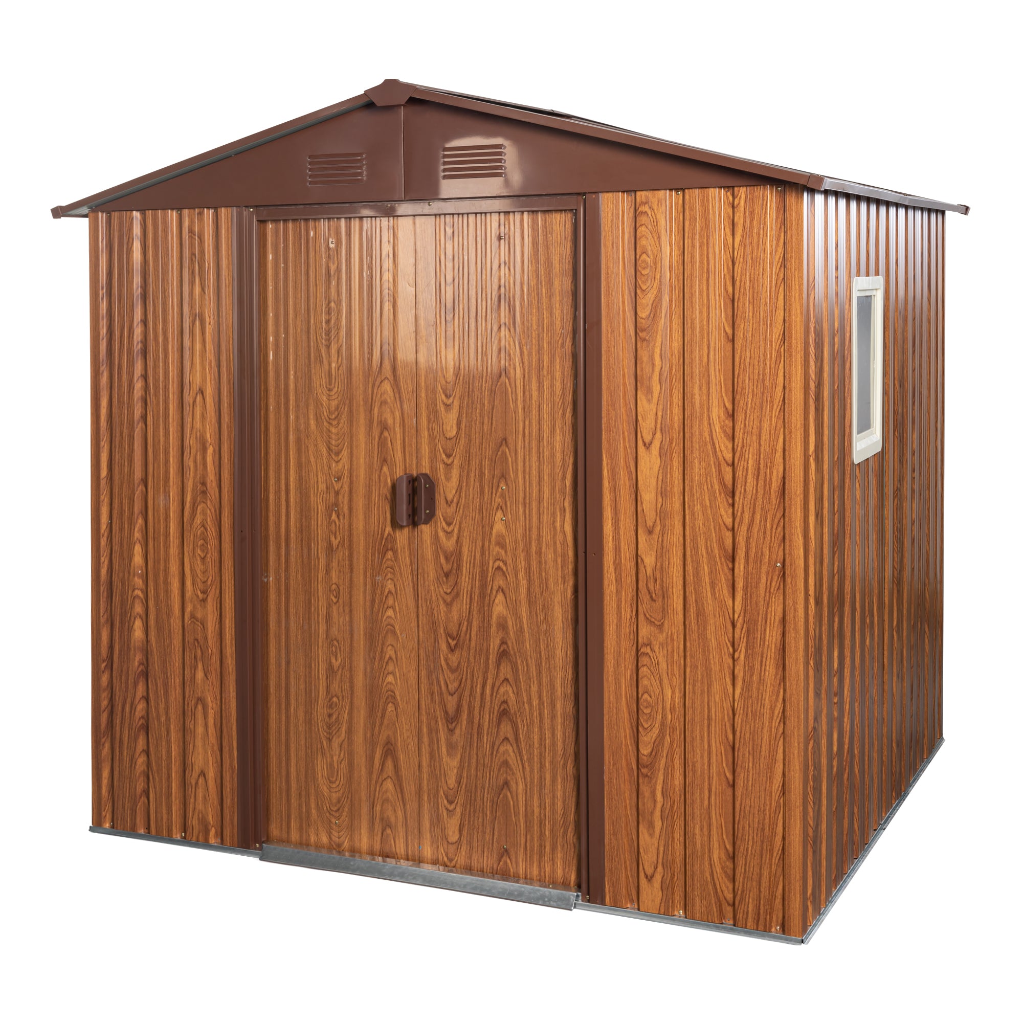 Outdoor Metal Storage Shed with Metal Foundation and Window, Coffee Iron, 6ft x 6ft