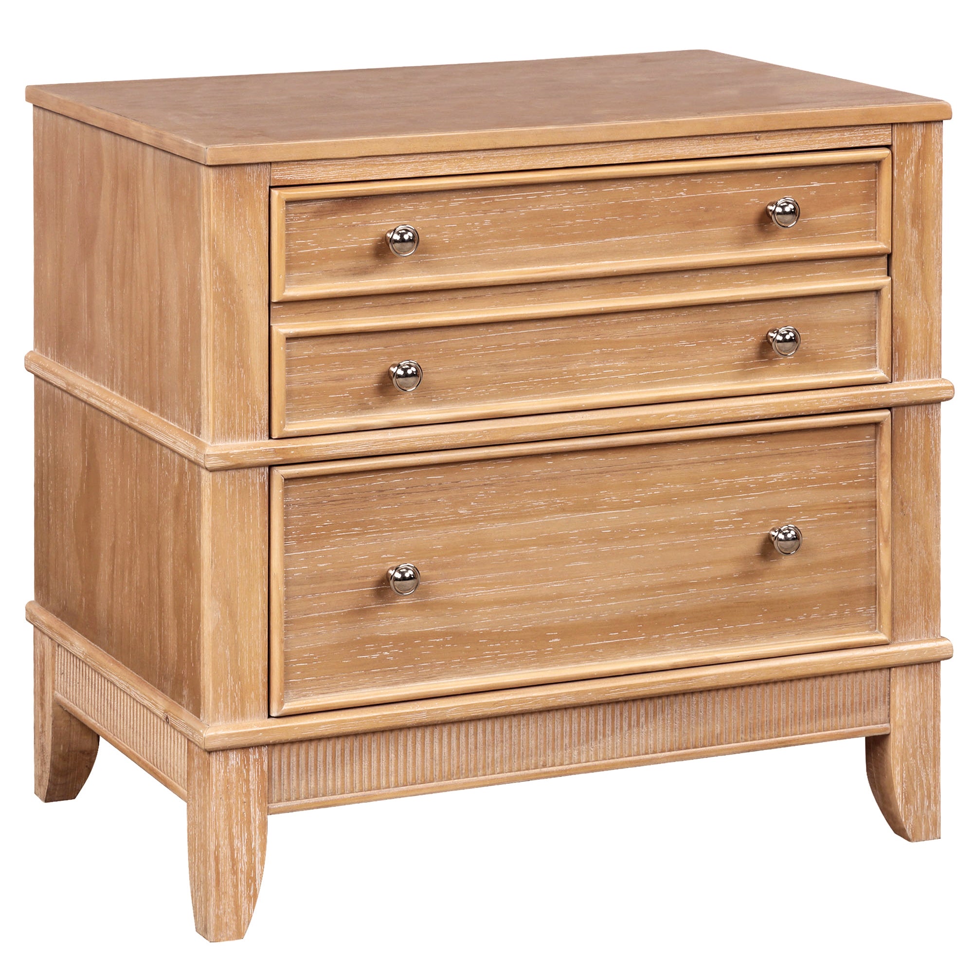 Hazel 3-Drawer Side Table for Living Room, Hallway, Entryway in Natural Solid Wood with Silver Finish Handles
