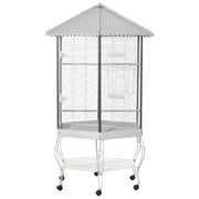 PawHut 77' Flight Bird Cage Hexagon Covered Canopy Portable Aviary With Storage