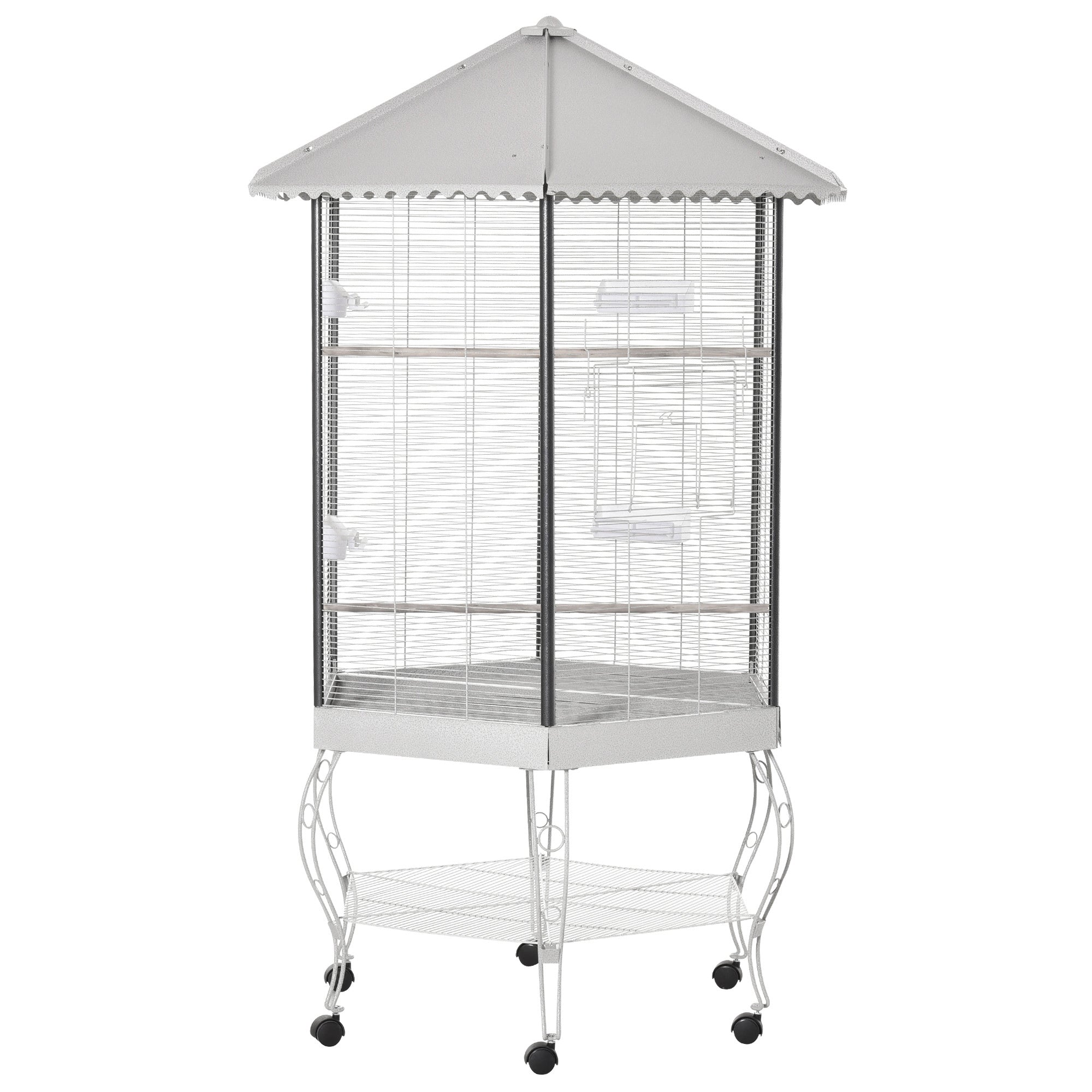 PawHut 77' Flight Bird Cage Hexagon Covered Canopy Portable Aviary With Storage