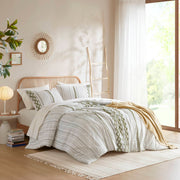 3 PCS Full/Queen Cotton Printed Comforter Set with Chenille Sage/Ivory