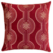 Red Holiday Embroidered Velvet Throw Pillow with Insert 20x20 in Red Polyester Fabric
