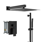 Matte Black Shower System with Adjustable Slide Bar and 10 Inch Wall Mounted Square Shower Head