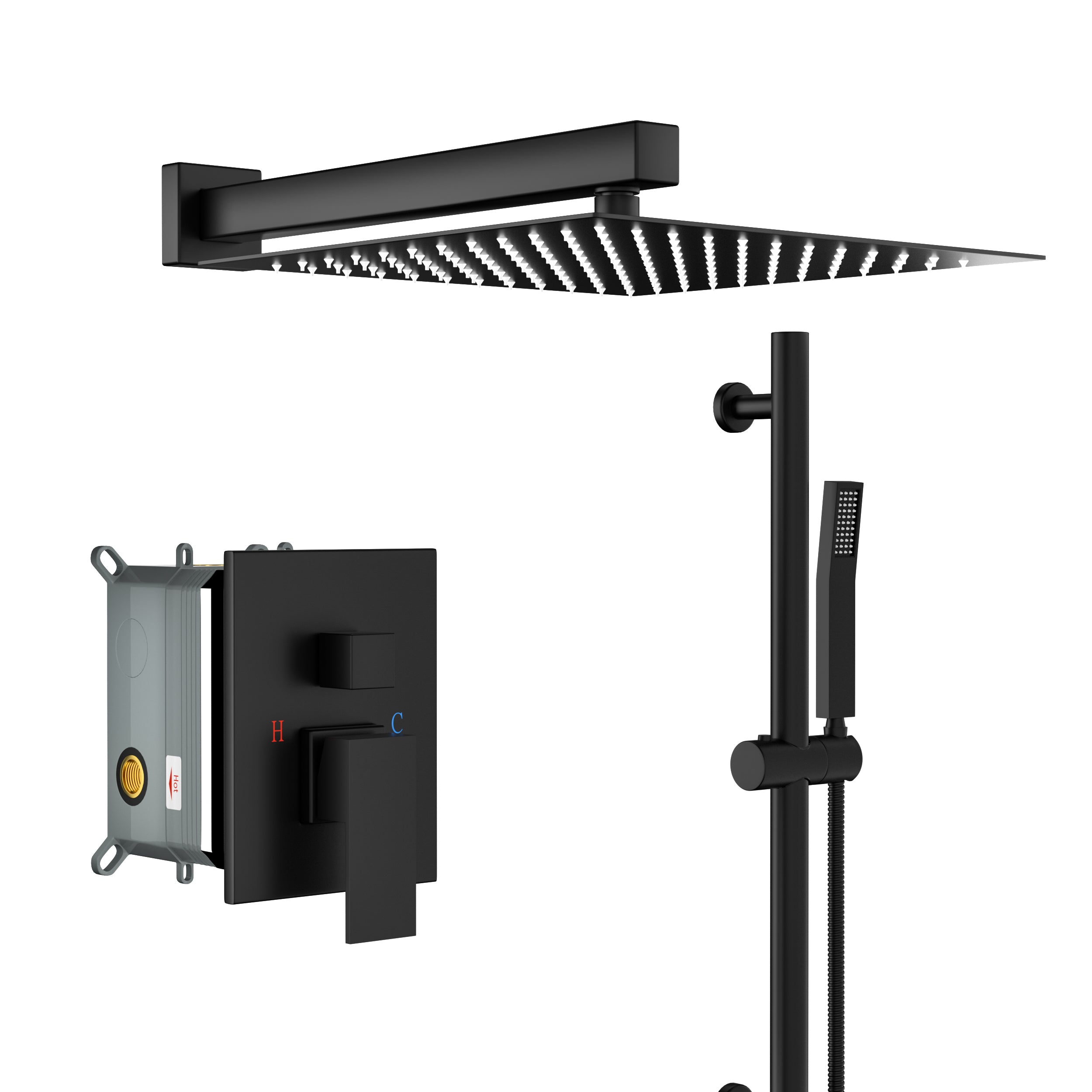 Matte Black Wall Mounted Shower System with Adjustable Slide Bar and Rough-in Valve