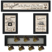 'Kitchen Collection VI' 4-Piece Vignette with 7-Peg Mug Rack by Millwork Engineering, Black Frame
