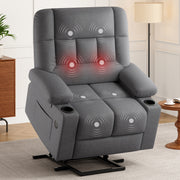 Oversized Power Lift Recliner Chair with Massage and Heat for Elderly Big and Tall, Large Fabric Recliner Wide Electric Recliner Chair with USB Ports, Cup Holders, Side Pockets