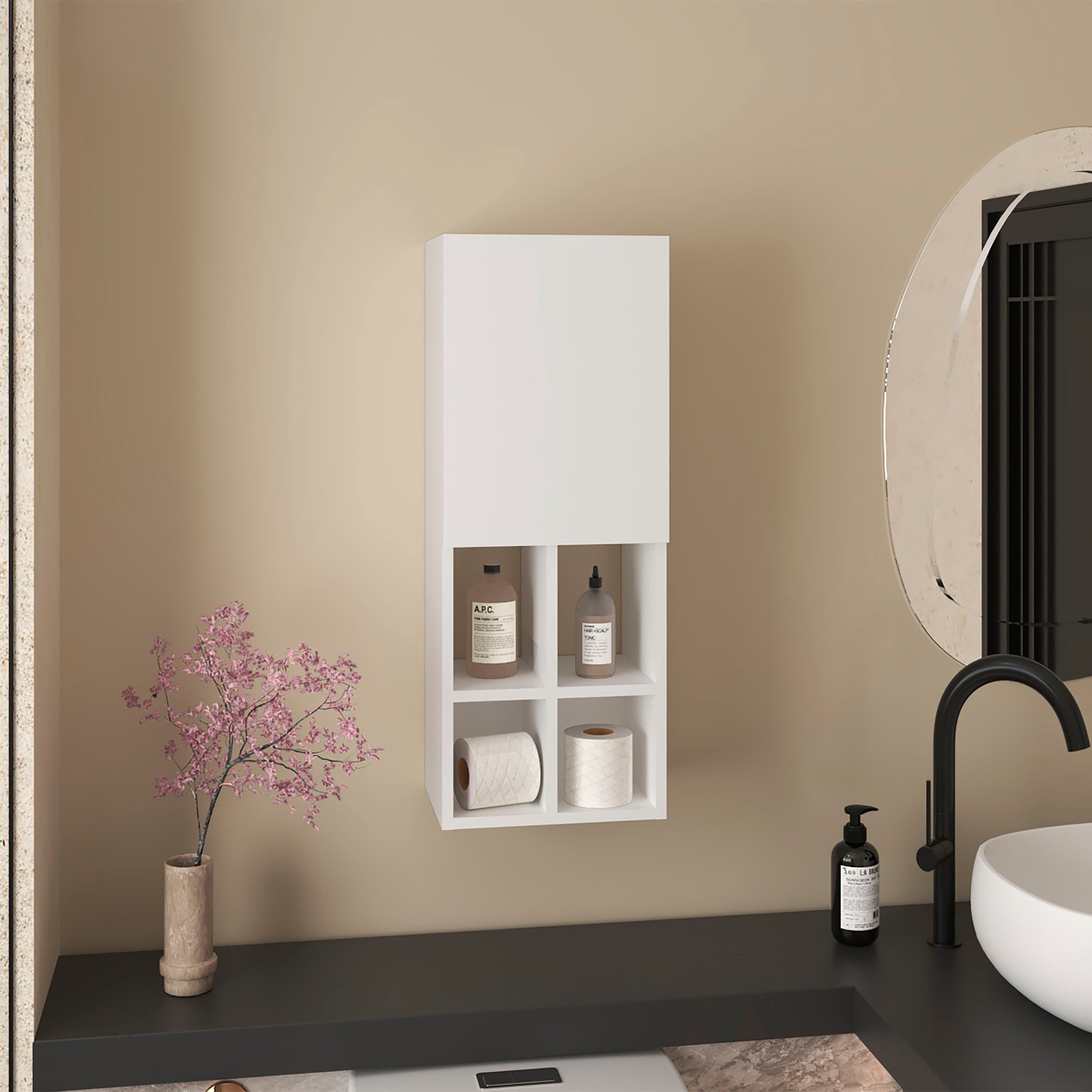 Niwot Wall Bathroom Cabinet, One Door, Organizer For Toiletries And Towels, White