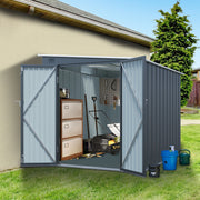 6x8FT Galvanized Steel Outdoor Storage Shed with Lockable Double Doors, Metal Lean to Shed with Free PC Light Board for Tools, Bikes & Patio Essentials (Without floors)