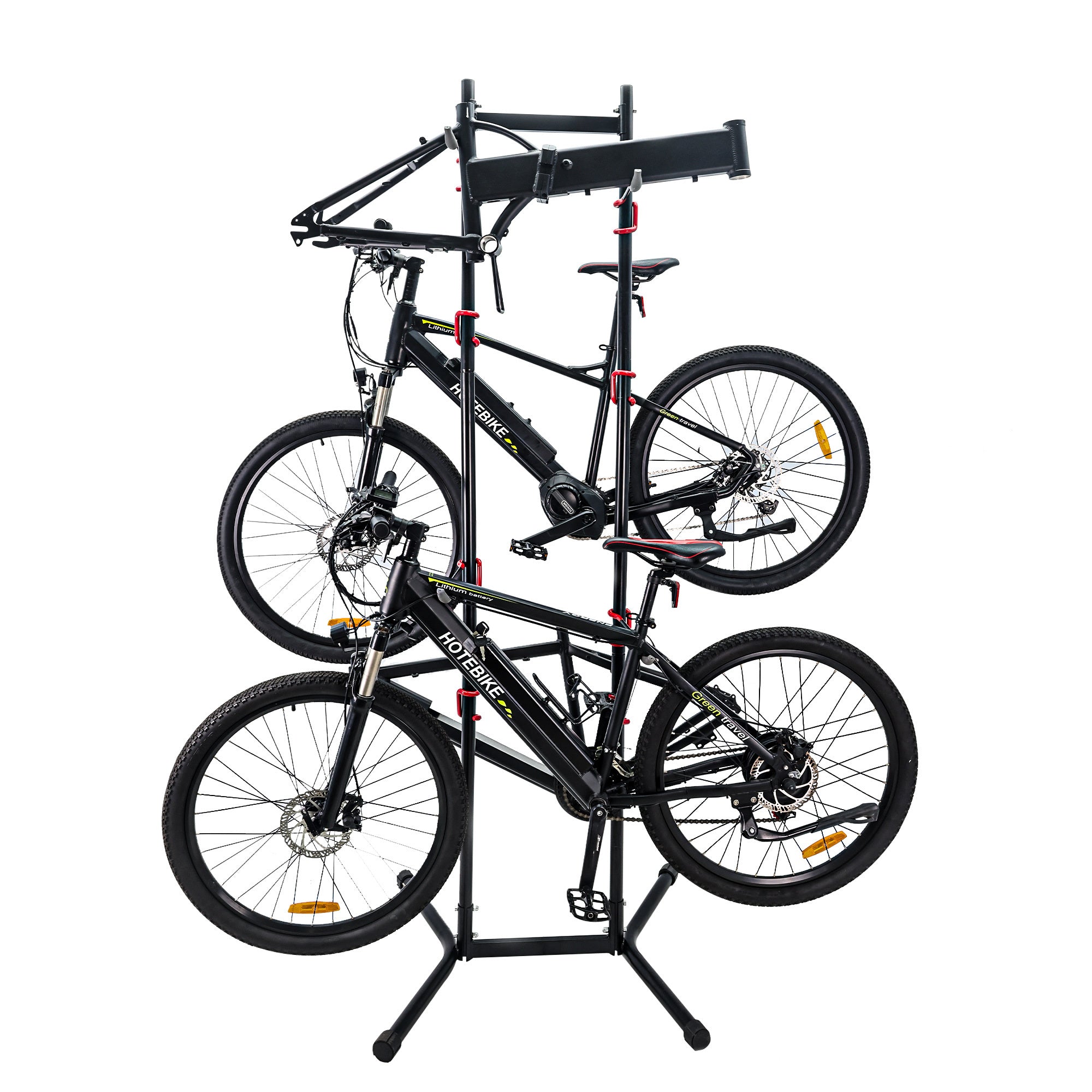 4-Bike Freestanding Bicycle Storage Rack with 8 Adjustable Hooks, Vertical Garage Bike Racks, Black Steel