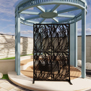 Metal Privacy Screens W3.8Ft X H6Ft Outdoor and Indoor Divider with Free Standing Decorative Privacy Screen for Balcony Patio Garden Room Divider, Black Leaf Shape
