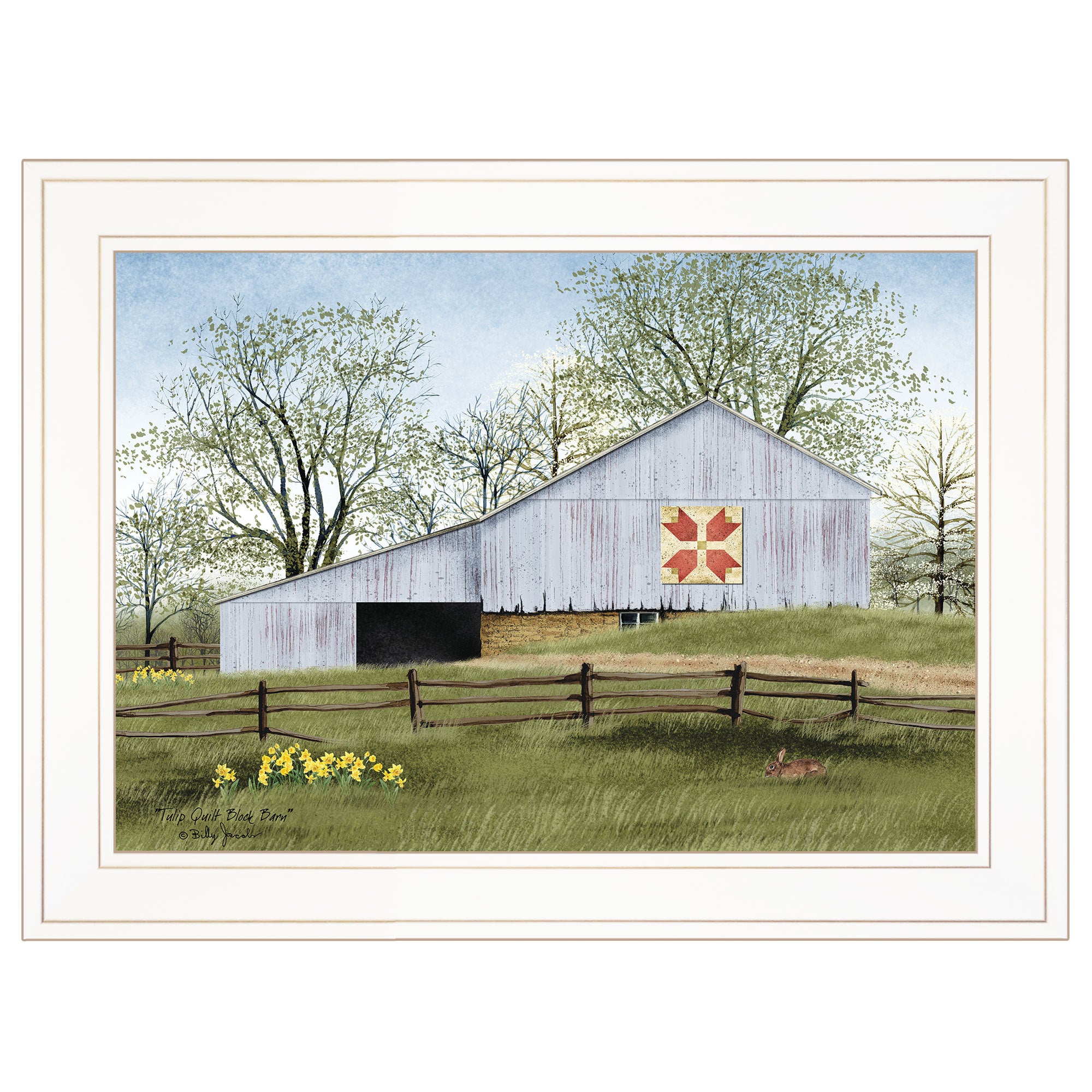 'Tulip Quilt Block Barn' by Billy Jacobs, Ready to Hang Framed Print, White Frame