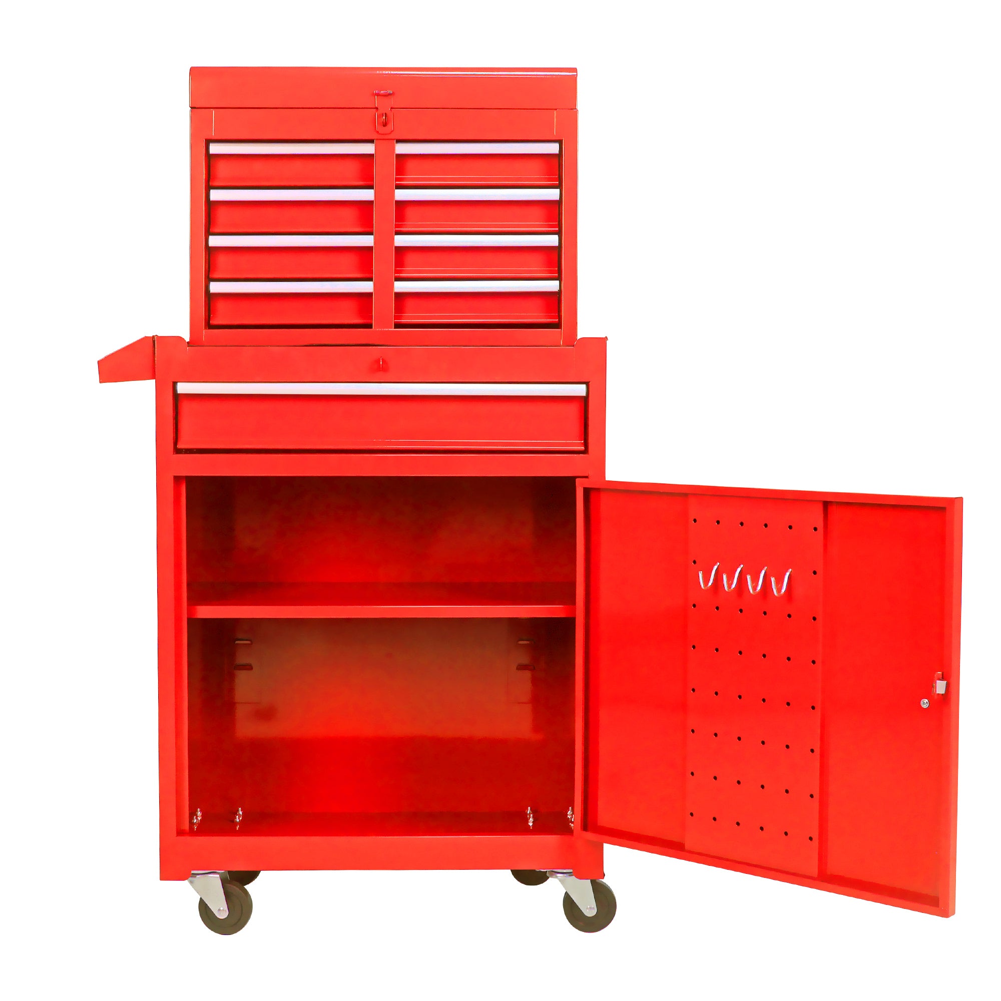 Rolling Tool Chest, 5-Drawer Tool Box Organizer w/Lockable Wheels & Sliding Drawers & Detachable Top & Adjustable Shelf, Tool Storage Cabinet for Garage Workshop(Red)