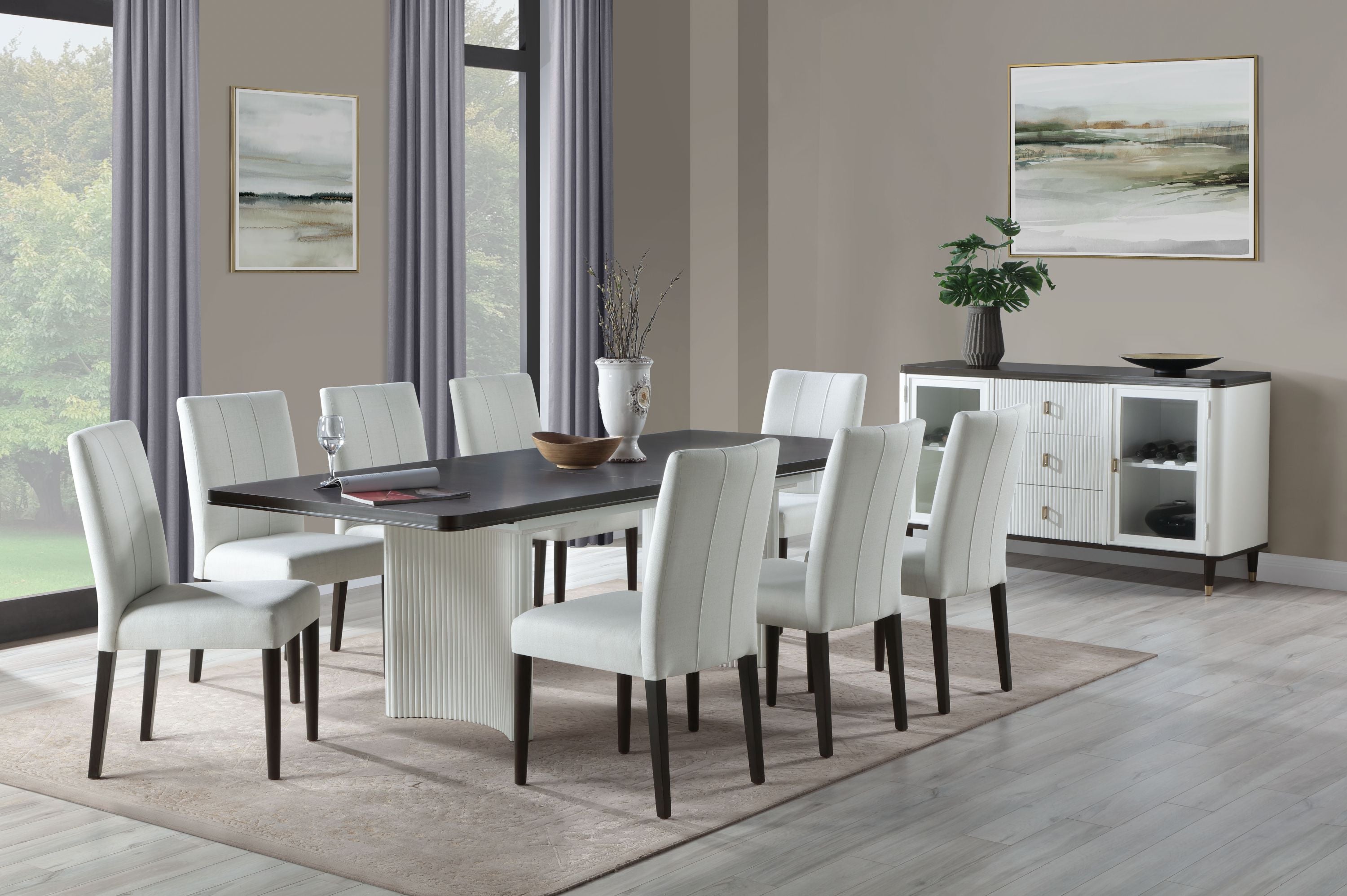 Carene White & Brown Finish Dining Table (With Leaf)