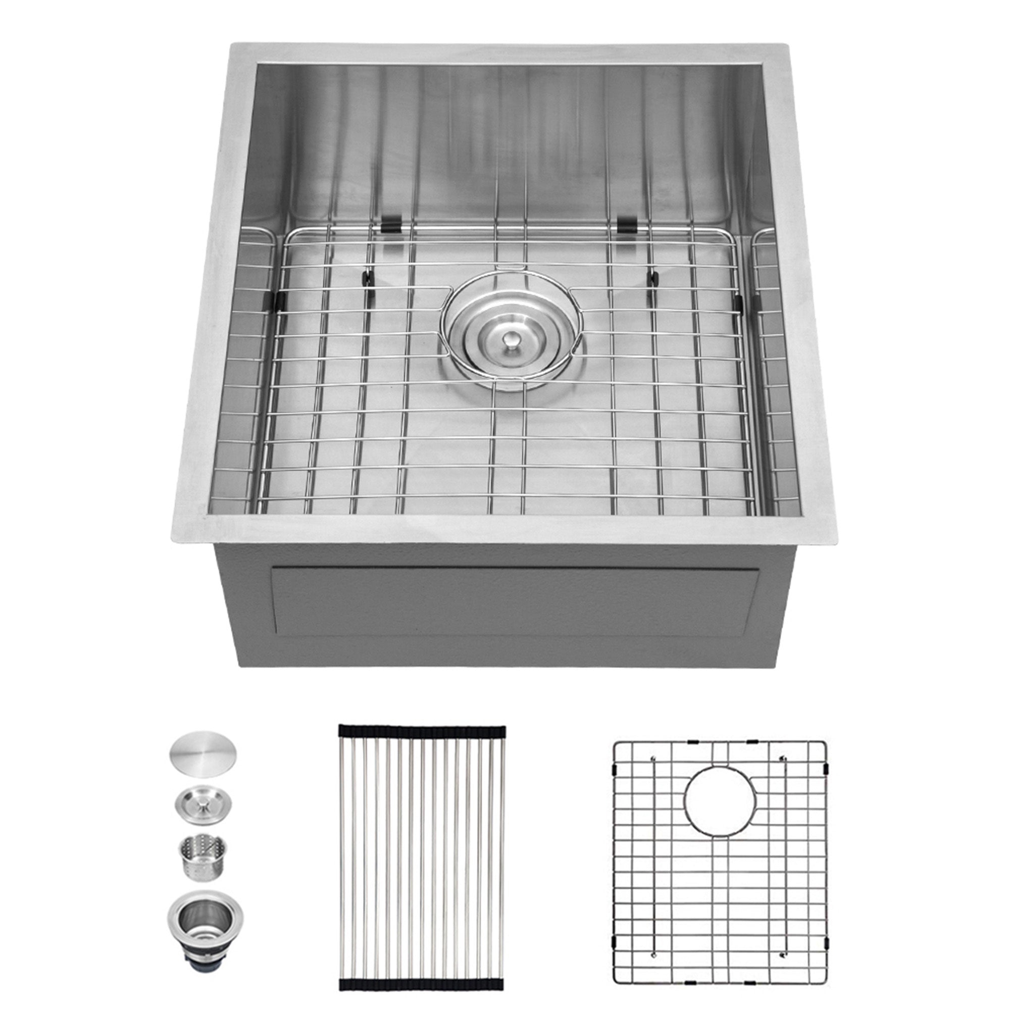 Brushed Nickel 19 Inch Undermount Stainless Steel Kitchen Sink 16Gauge 9 Inch Deep Single Bowl Basin