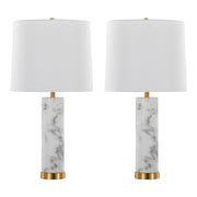 Marabella 26' Contemporary Marble Table Lamp in White Marble and Brass Metal with White Linen Shade by LumiSource - Set of 2