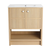 Modern Oak 30' Freestanding Bathroom Vanity with Ceramic Sink and 2 Soft Closing Doors, Plywood