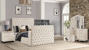 Encore Modern Style Tufted and Upholstered King 4PC Vanity Bedroom set made with wood in Beige(CA Inventory)