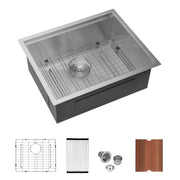 Stainless Steel Undermount Laundry Workstation Sink 24' x 18' x 13' with Deep Single Bowl and Accessories