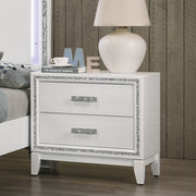 Contemporary Bedroom Furniture White Finish Nightstand with Two Drawers Wooden 1pc Shimmering Silver Trim Accent
