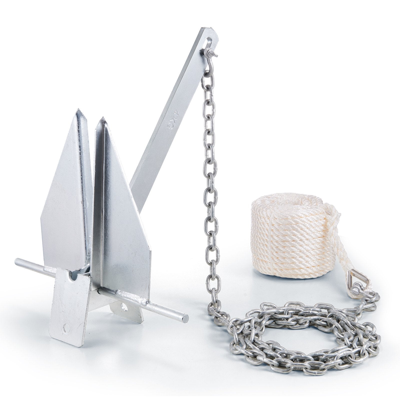 Fluke Style Anchor Kit, 8.5 LBS Hot-Dipped Galvanized Steel Fluke Anchor with 7.9' Chain, 75' Rope and Two 0.4' Shackles, Marine Boat Anchor for Small Vessels Under 18', Seas, Rivers and Shores