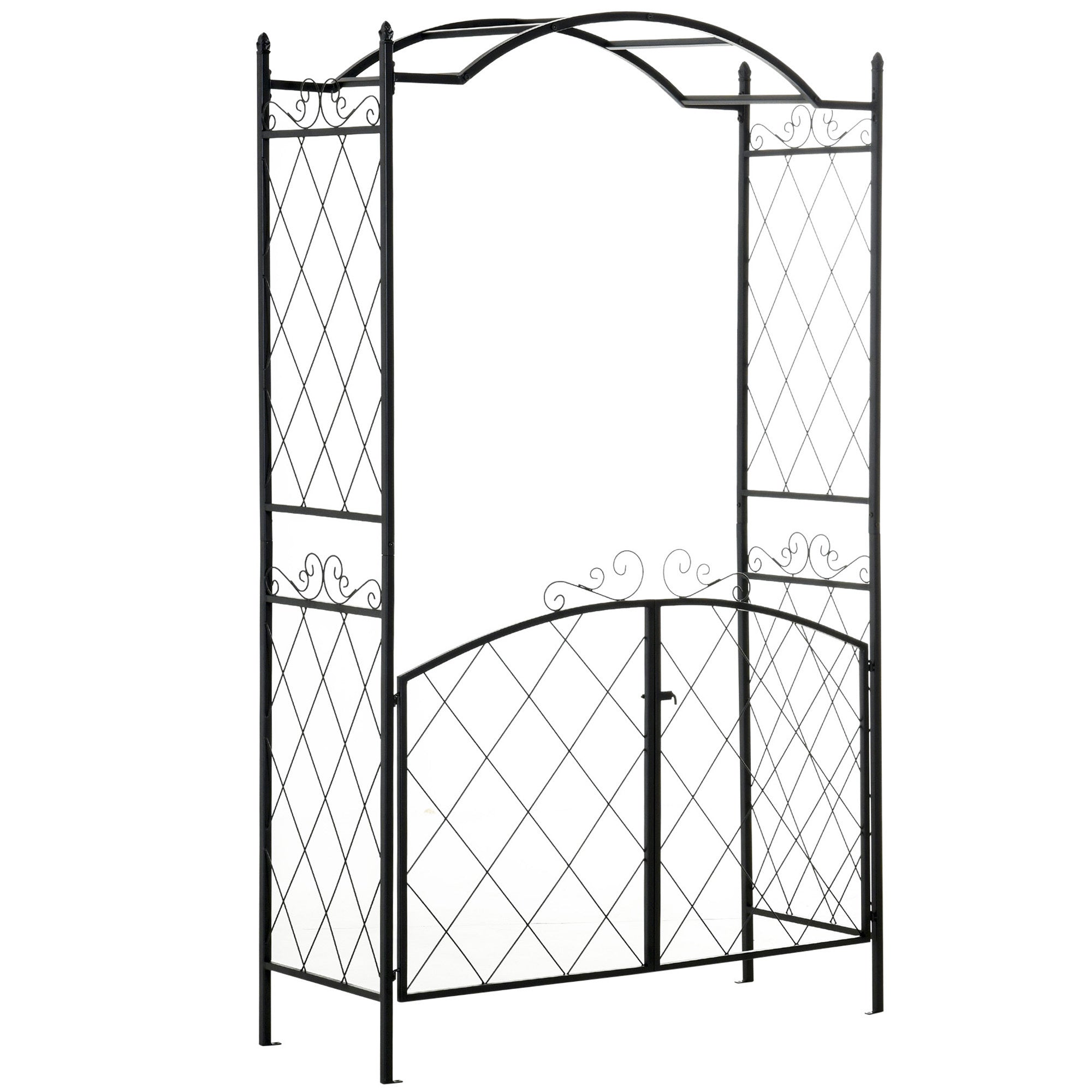 Outsunny 85' Garden Arch Arbor, Metal Arch Trellis with Gate, Garden Archway for Climbing Vines, Wedding Ceremony Decoration, Black