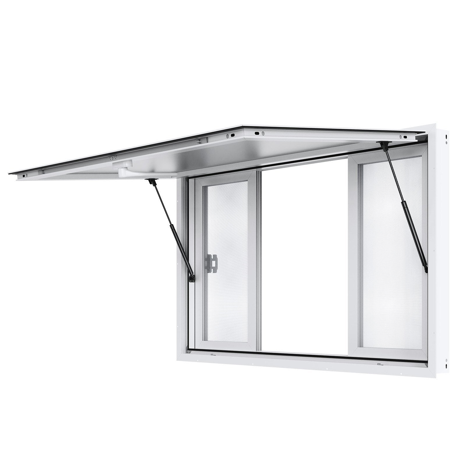Concession Window 53'x33', Aluminum Alloy Food Truck Service Window with 4 Horizontal Sliding Windows & Awning Door & Drag Hook, Up to 85 Degrees Serving Window for Food Truck Concession Trailer
