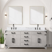White Oak Double Bath Vanity 72 in. W x 22 in. D, with Carrara Marble Top