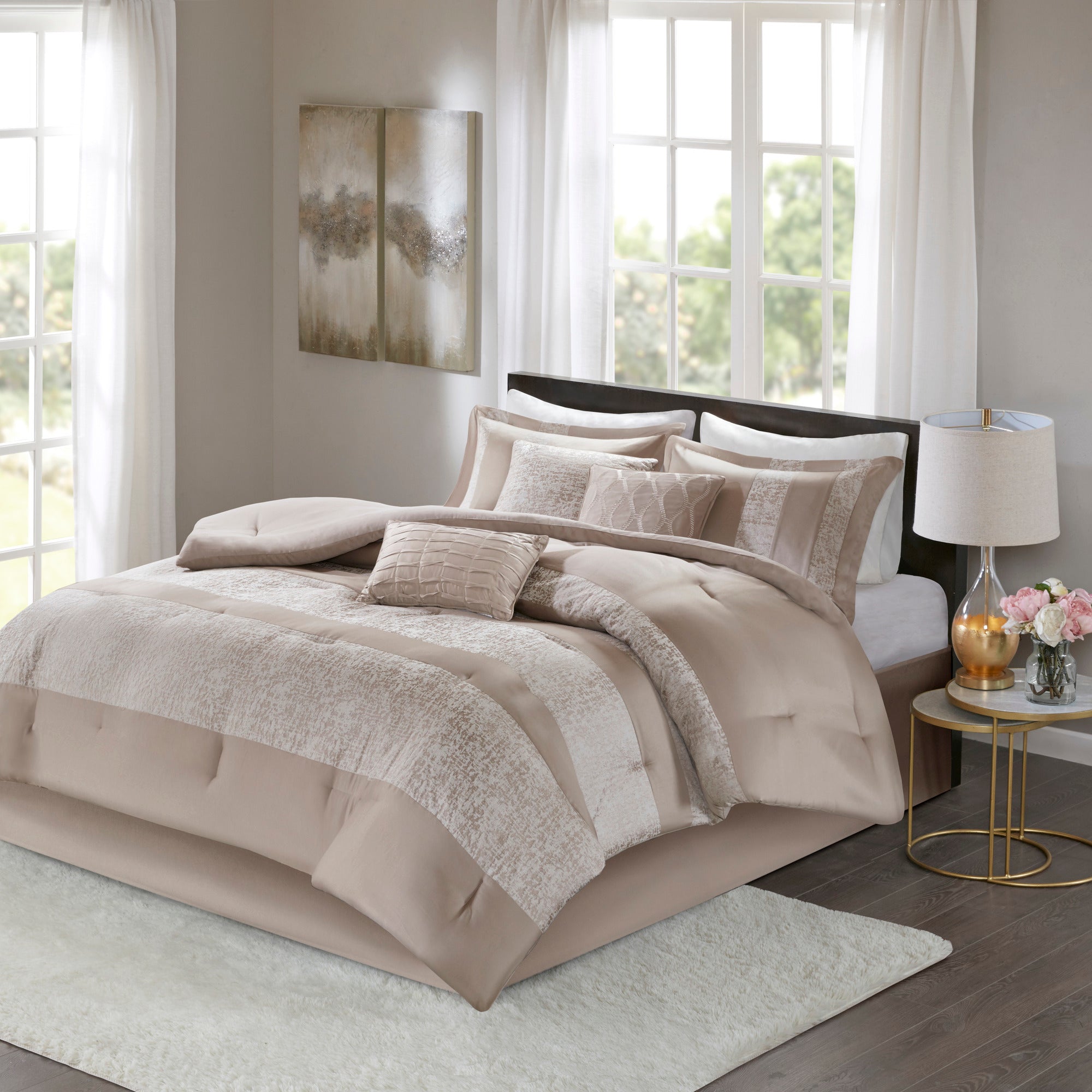 7 Piece Chenille Jacquard Comforter Set Taupe King