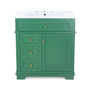 Green 30' Bathroom Vanity with Sink, One Tip-out Drawer, Three Drawers, Door Shelf, Soft Closing Door,  Acacia Wood & MDF