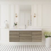 60' Floating Bathroom Vanity with Sink, Modern Wall-Mounted Bathroom Storage Vanity Cabinet with Solid Surface Top Basin and Soft Close Drawers, Ash Grey 24V11-60SAG