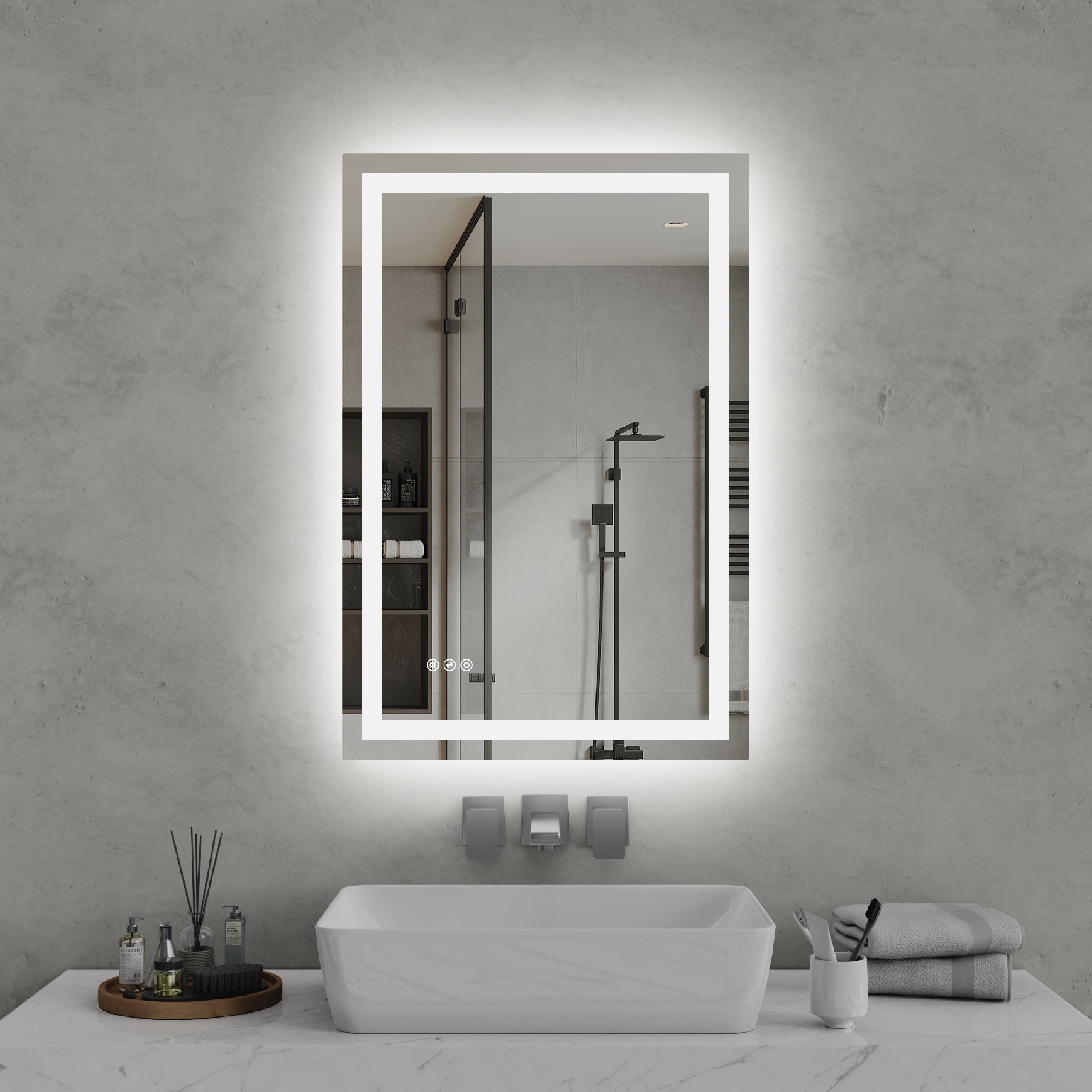 24'*36'LED Bathroom Mirror,Front-Lit and Back-Lit, Stepless Dimmable, 3 Colors CRI90+, Brightness Memory, Shatter-Proof,Anti-fog LED Vanity Mirror, IP44 Waterproof