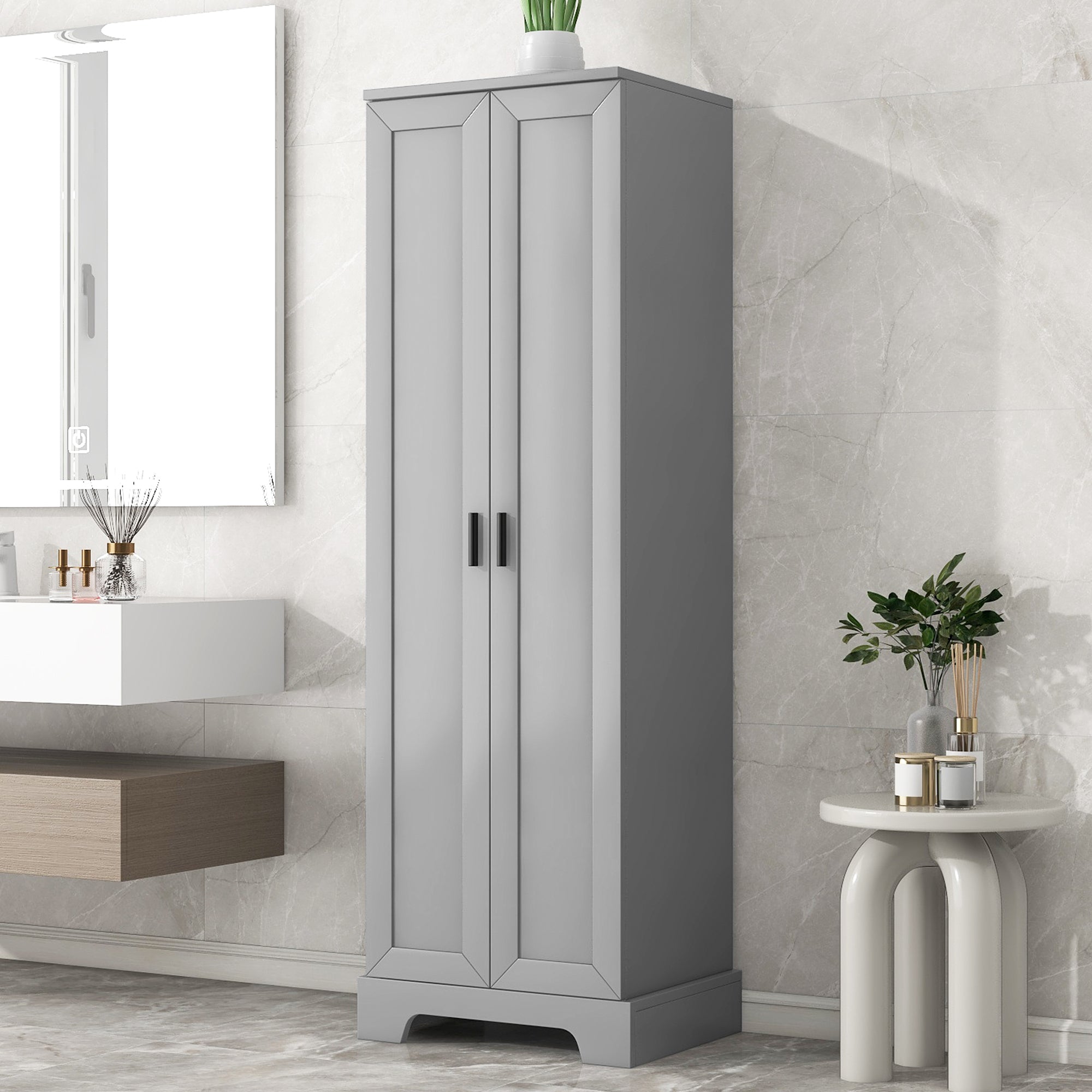 Storage Cabinet with Two Doors for Bathroom, Office, Adjustable Shelf, MDF Board, Grey(Old SKU:N725P181207E)