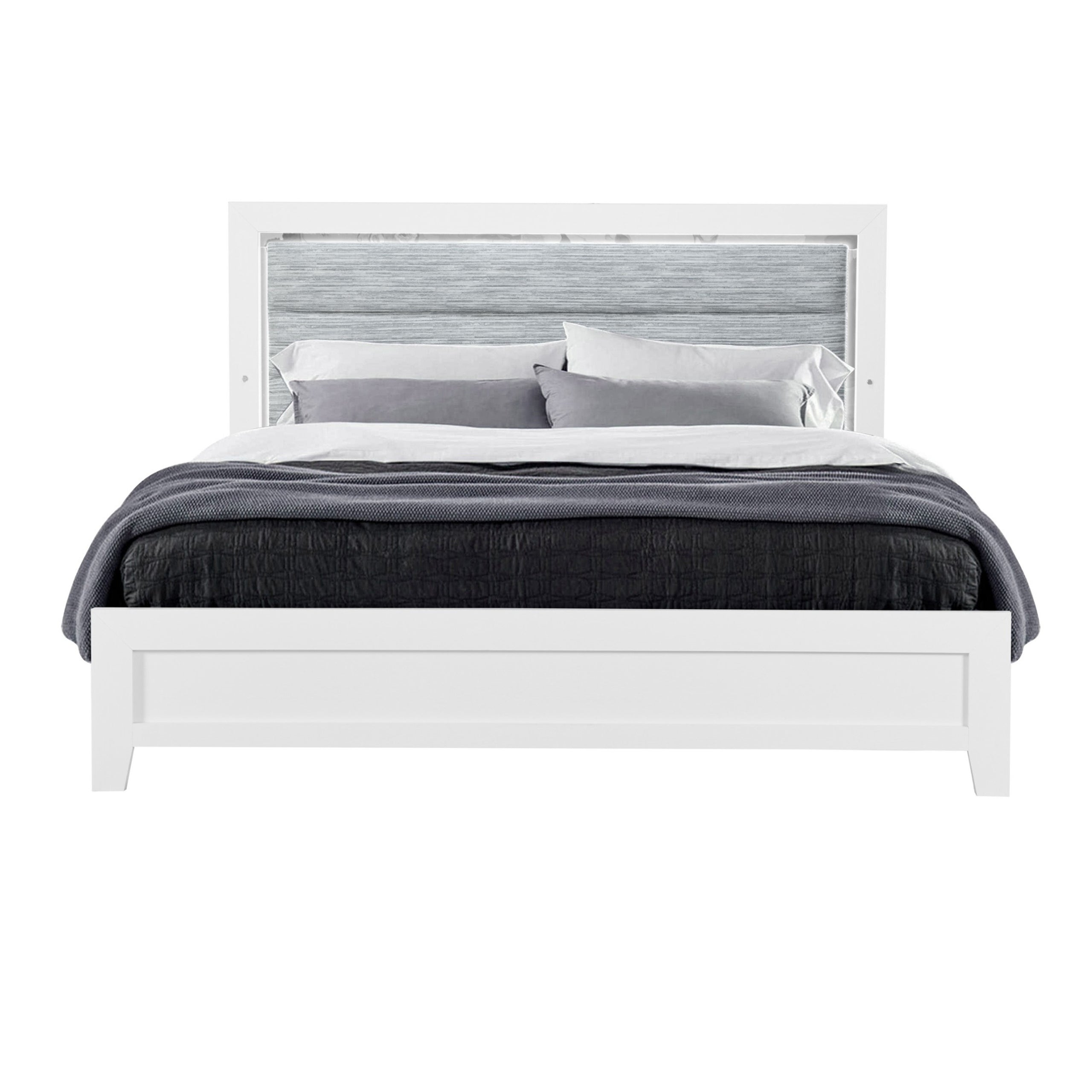 OMODA Modern 5PC White King Bedroom Set with LED Lighting and Rubber Wood