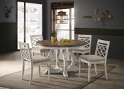 Havanna Vintage Walnut 5 Piece 47' Wide Contemporary Round Dining Table Set with Off White Fabric Chairs
