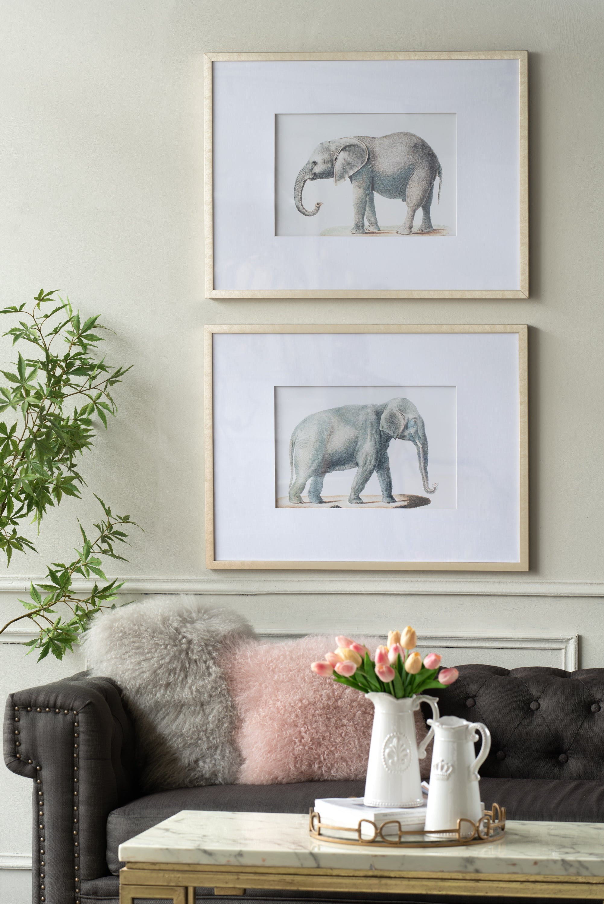23.6x31.5' Fake Elephant Pencil Drawings, Set of 2