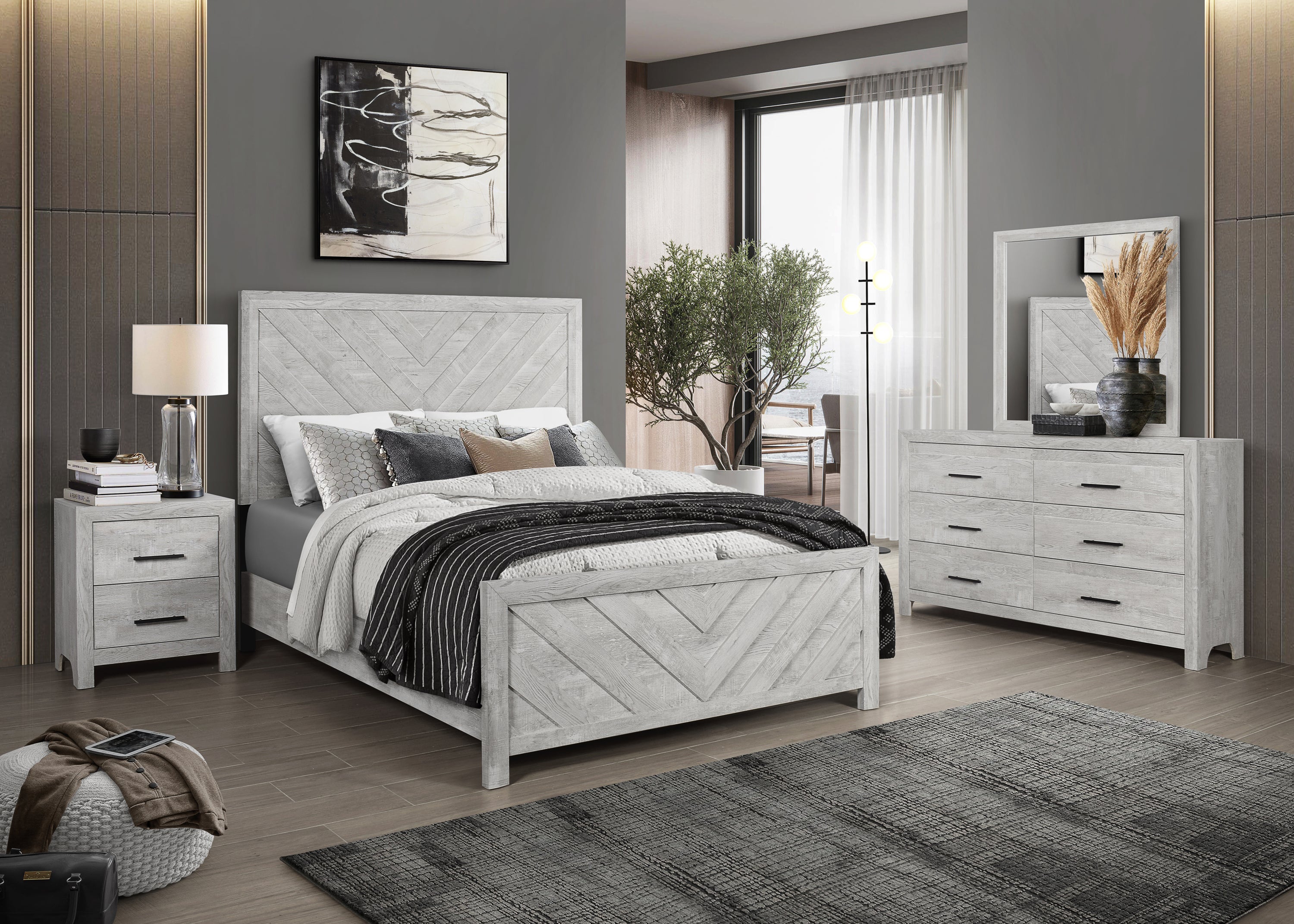 DENVER Full 4PC Modern Style Storage Bedroom Set Made with Wood in Natural (CA INVENTORY)