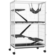 PawHut 50' H 5-Tier Small Animal Cage, Ferret Cage, Large Chinchilla Cage with Hammock Accessory Heavy-Duty Steel Wire, Small Animal Habitat with 4 Doors, Removable Tray, White