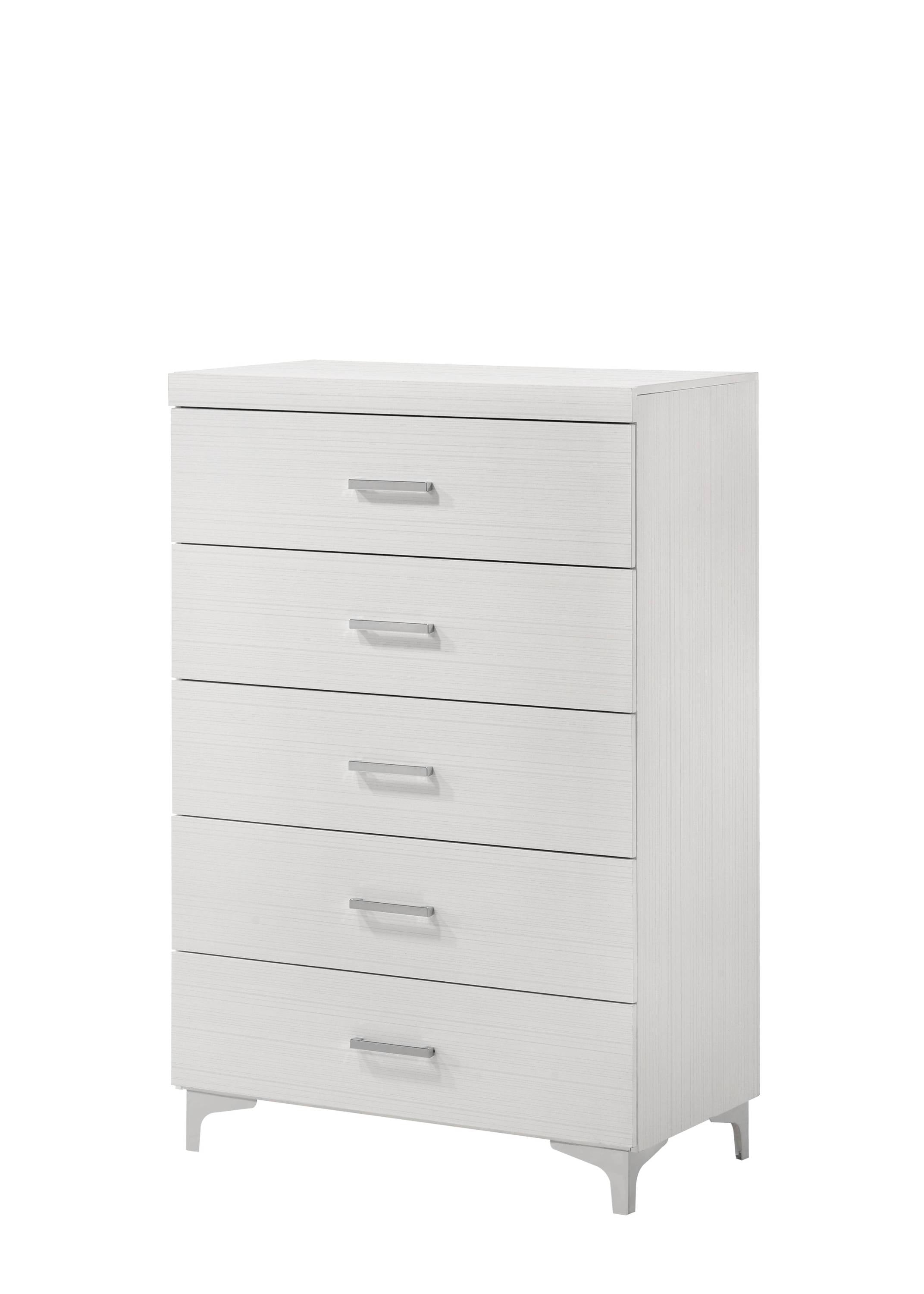 White 5-Drawer Chest with Metal Legs